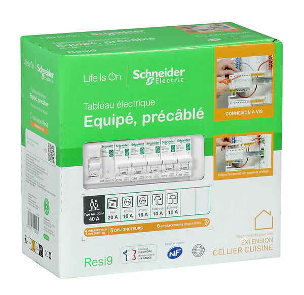 SCHNEIDER ELECTRIC - Tableau électrique équipé 1 rangée 13 modules RESI9 - Blanc - large