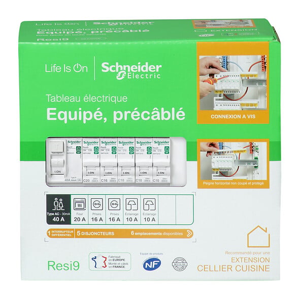 SCHNEIDER ELECTRIC - Tableau électrique équipé 1 rangée 13 modules RESI9 - Blanc - large