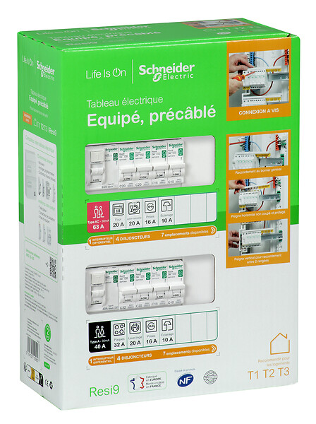 SCHNEIDER ELECTRIC - Tableau électrique Resi9 - 26 modules 2 rangées - T1 T2 - large