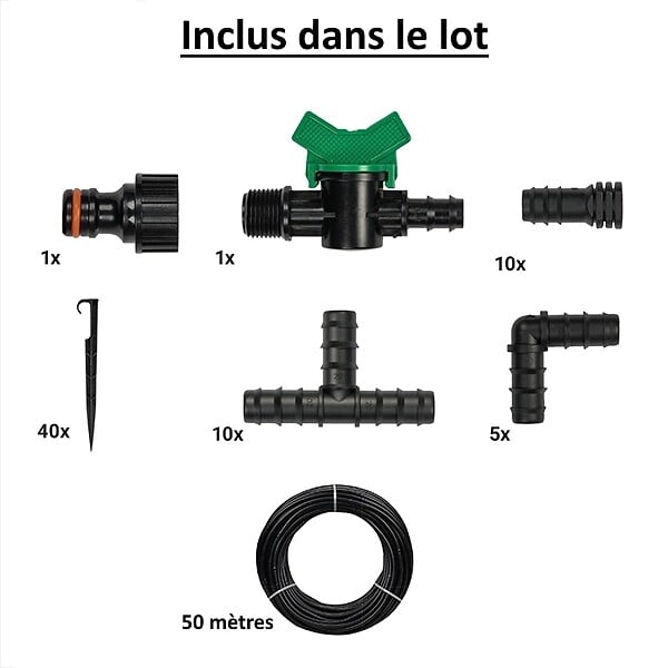 HUGGY TUYAUX - Kit complet d'arrosage goutte-à-goutte avec tuyau de 50 mètres - large