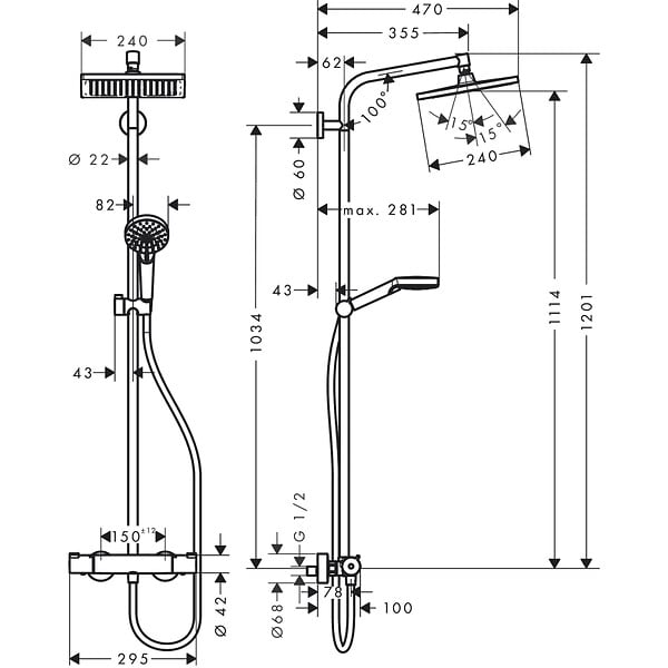 HANSGROHE - Colonne de douche Crometta E 240 Hansgrohe - 1+2 jets - Avec mitigeur thermostatique - Pour douche - large