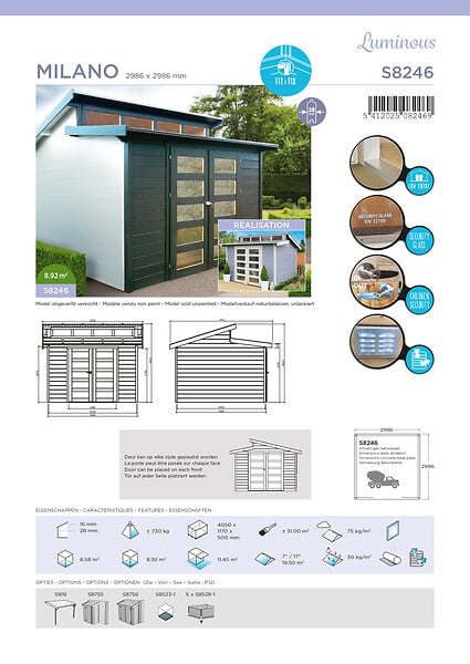 SOLID - Abri de jardin Milano - Bois - 11,42m2 - large