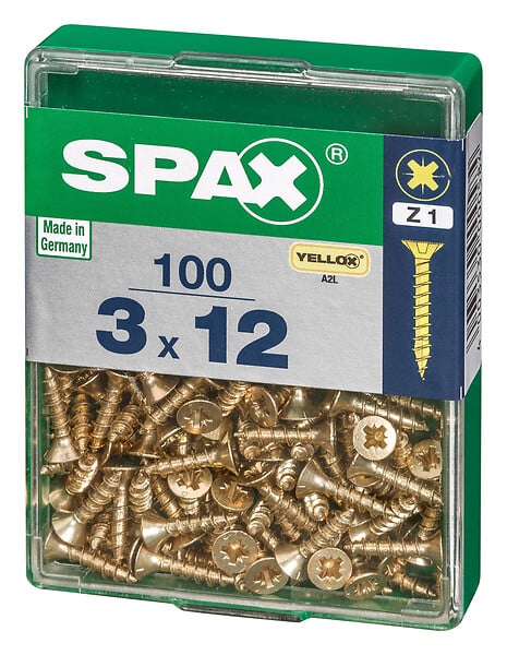 SPAXFRANCE - Vis à bois 3x12 A2L - Tête fraisée PZ - 100 pièces - Diam.3xH.12mm - large
