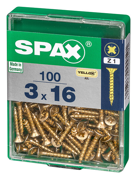 SPAXFRANCE - Vis universelle - Tête fraisée PZ - Yellox - 100 pièces - Diam.3xH.16mm - large