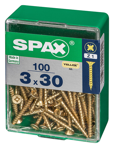 SPAXFRANCE - Vis à bois en acier Yellox - Jaune - 100 pièces - Diam.3xH.30mm - large