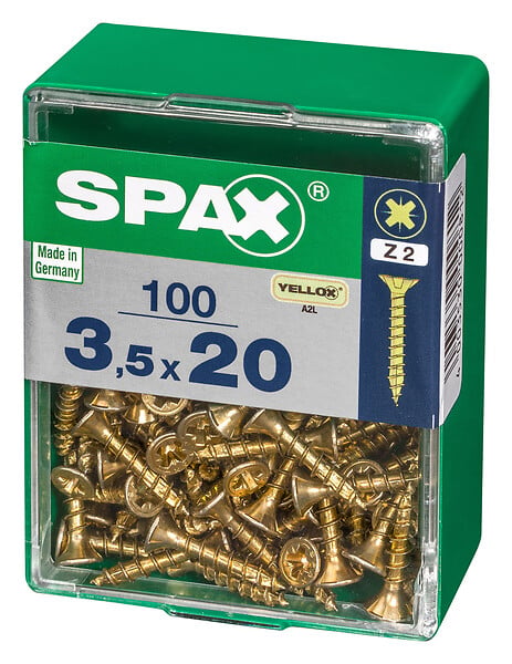 SPAXFRANCE - Vis universelle à bois Yellox - Tête fraisée - 100 pièces - Diam.3,5xH.20mm - large