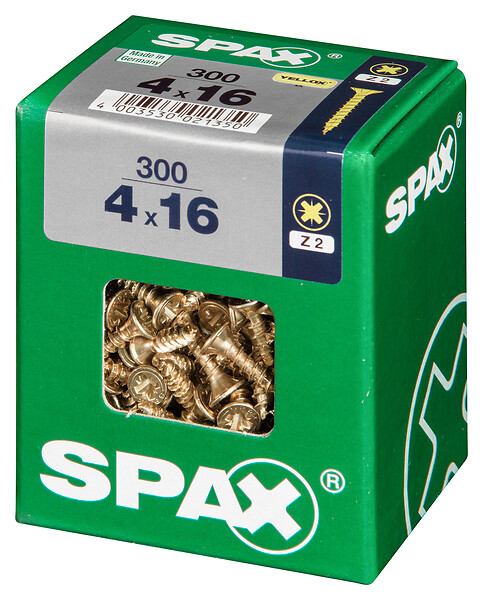 SPAXFRANCE - Vis - Tête fraisée PZ - Yellox - 300 pièces - Diam.4xH.16mm - large