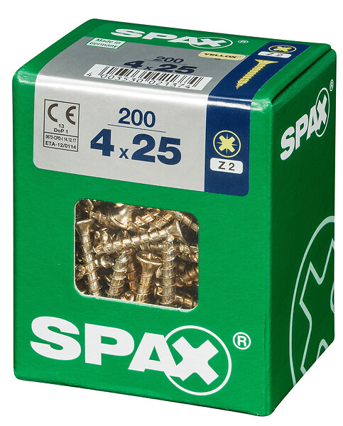SPAXFRANCE - Vis à bois universelle - Jaune - 200 pièces - Diam.4xH.25mm - large