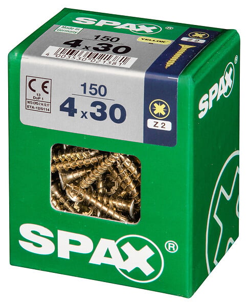 SPAXFRANCE - Vis universelle en acier SPAX Yellox - Tête fraisée PZ - 150 pièces - Diam.4xH.30mm - large