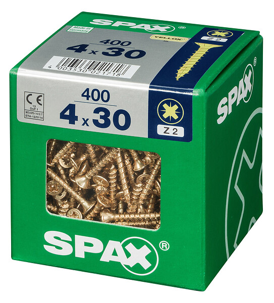 SPAXFRANCE - Vis universelle Yellox - 400 pièces - Diam.4xH.30mm - large