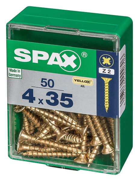 SPAXFRANCE - Vis à bois - Tête fraisée - Yellox - 50 pièces - Diam.4xH.35mm - large