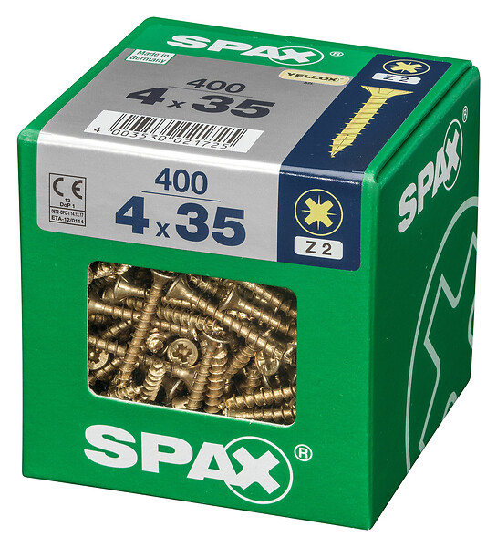 SPAXFRANCE - Vis à bois - Tête fraisée PZ - Yellox - 400 pièces - Diam.4xH.35mm - large