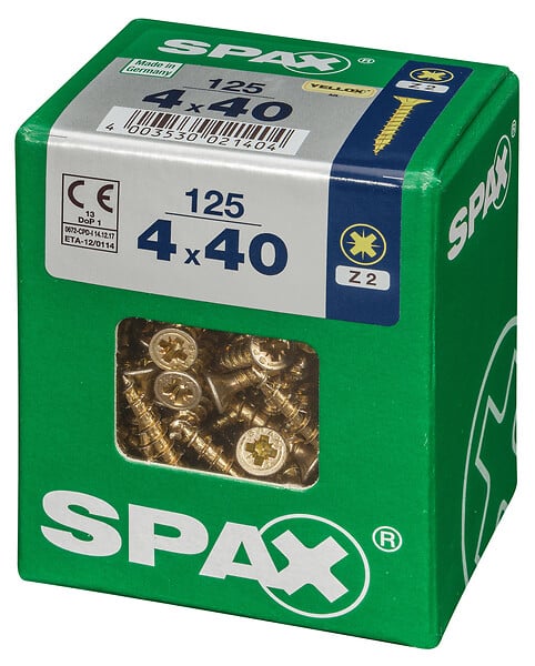 SPAXFRANCE - Vis à bois SPAX - Tête fraisée - Yellox - 125 pièces - Diam.4xH.40mm - large