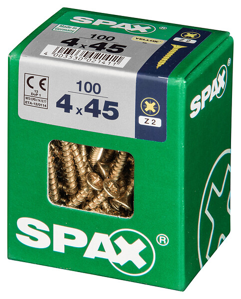 SPAXFRANCE - Vis à bois universelle - Yellox - 100 pièces - Diam.4xH.45mm - large