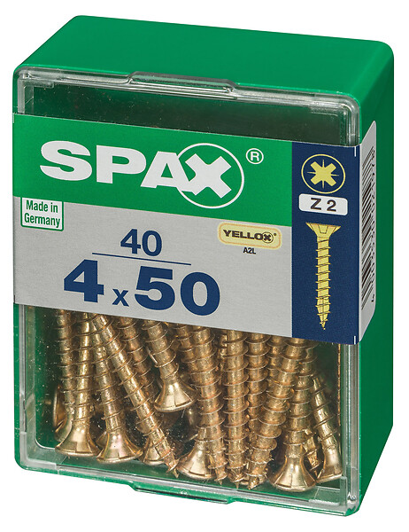 SPAXFRANCE - Vis universelle SPAX - Tête fraisée PZ - 40 pièces - Diam.4xH.50mm - large