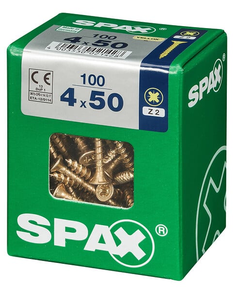 SPAXFRANCE - Vis à bois - Tête fraisée PZ - Yellox - 100 pièces - Diam.4xH.50mm - large