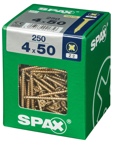 SPAXFRANCE - Vis à bois en acier - Yellox - 250 pièces - Diam.4xH.50mm - large