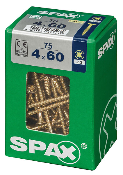 SPAXFRANCE - Vis universelle en acier - Tête fraisée PZ - Yellox - 75 pièces - Diam.4xH.60mm - large