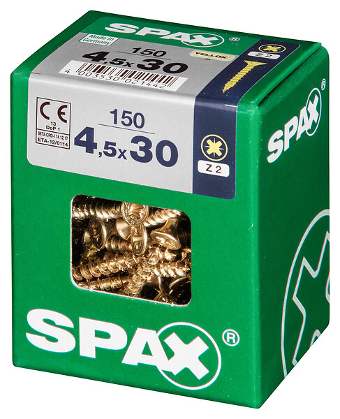 SPAXFRANCE - Vis à bois - Tête fraisée - Yellox - 150 pièces - Diam.4,5xH.30mm - large