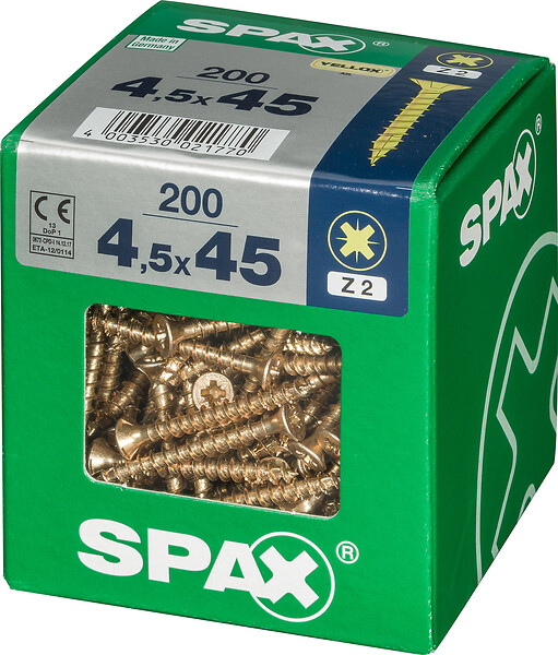 SPAXFRANCE - Vis à bois Yellox - Tête fraisée PZ - 200 pièces - Diam.4,5xH.45mm - large
