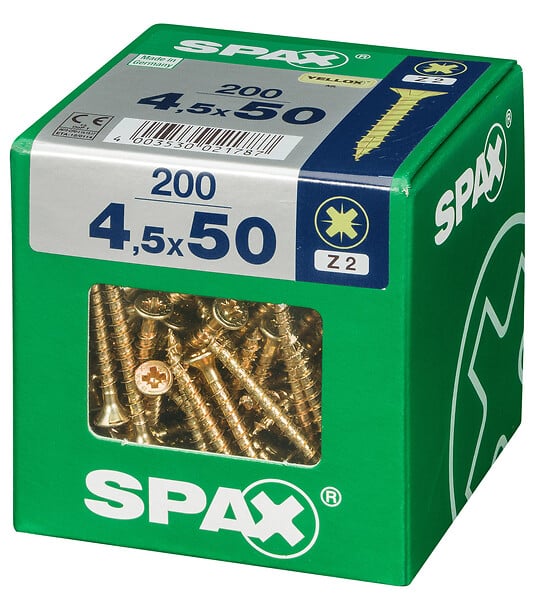 SPAXFRANCE - Vis à bois universelles - Jaune - 200 pièces - Diam.4,5xH.50mm - large