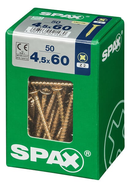 SPAXFRANCE - Vis à bois en acier - Yellox - 50 pièces - Diam.4,5xH.60mm - large