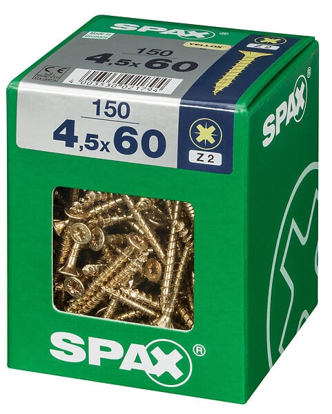 SPAXFRANCE - Vis universelle en acier Yellox - 150 pièces - Diam.4,5xH.60mm - large