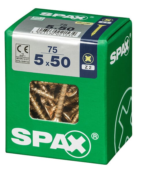 SPAXFRANCE - Vis à bois Pozidriv Yellox - 75 pièces - Diam.5xH.50mm - large