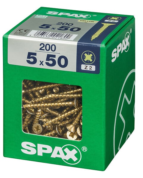 SPAXFRANCE - Vis universelle Yellox - 200 pièces - Diam.5xH.50mm - large