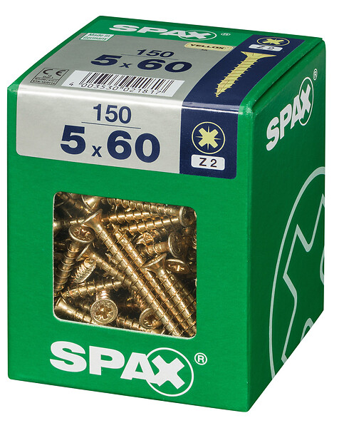 SPAXFRANCE - Vis à bois - Tête fraisée PZ - Yellox - 150 pièces - Diam.5xH.60mm - large