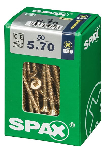 SPAXFRANCE - Vis à bois en acier Yellox - 50 pièces - Diam.5xH.70mm - large