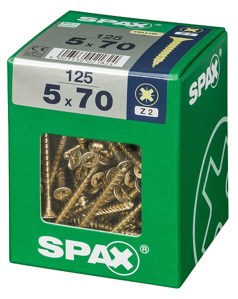 SPAXFRANCE - Vis à bois universelle Yellox - 125 pièces - Diam.5xH.70mm - large