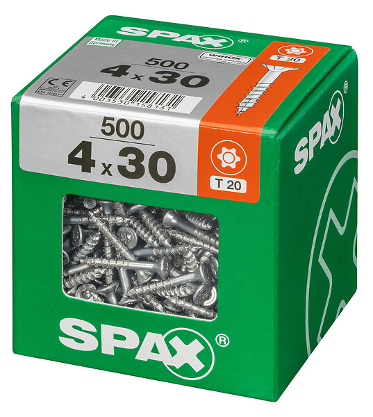 SPAXFRANCE - Vis à bois universelle Wirox - Tête fraisée TX - 500 pièces - Diam.4xH.30mm - large
