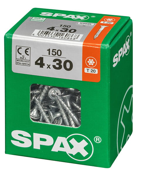 SPAXFRANCE - Vis universelle en acier - Tête fraisée TX - 150 pièces - Diam.4xH.30mm - large