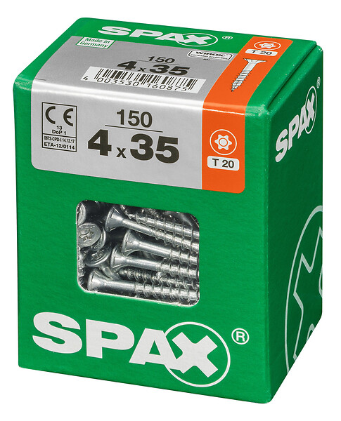 SPAXFRANCE - Vis à bois en acier Wirox - Tête fraisée TX - 150 pièces - Diam.4xH.35mm - large