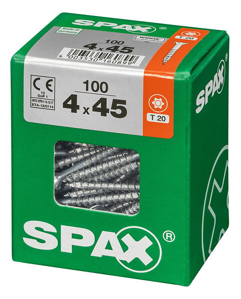 SPAXFRANCE - Vis à bois - 100 pièces - Diam.4xH.45mm - large