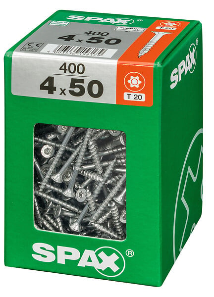 SPAXFRANCE - Vis universelle en acier Wirox - Tête fraisée TX - 400 pièces - Diam.4xH.50mm - large