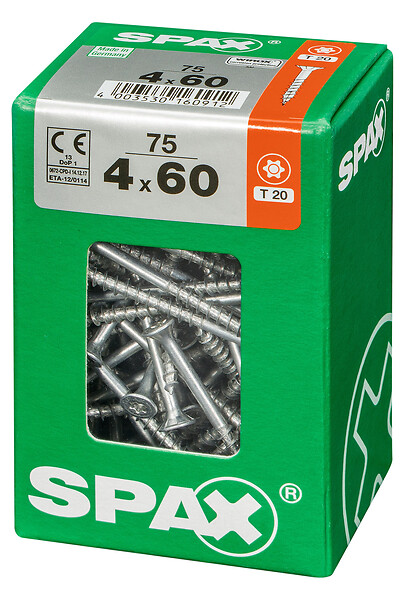 SPAXFRANCE - Vis universelle Wirox - Tête fraisée - 75 pièces - Diam.4xH.60mm - large
