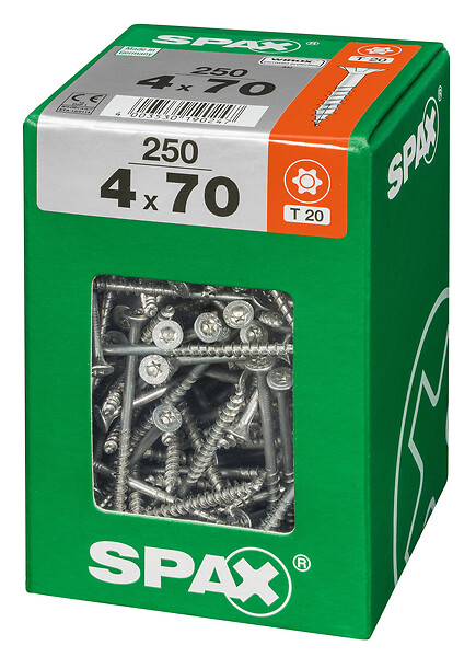 SPAXFRANCE - Vis universelle Wirox - Tête fraisée - 250 pièces - Diam.4xH.70mm - large