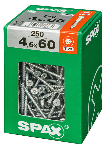 SPAXFRANCE - Vis à bois en acier Wirox - 250 pièces - Diam.4,5xH.60mm - large