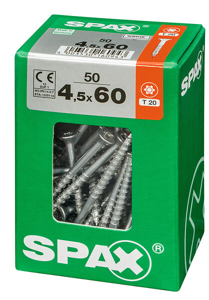 SPAXFRANCE - Vis à bois - Tête fraisée TX - 50 pièces - Diam.4,5xH.60mm - large
