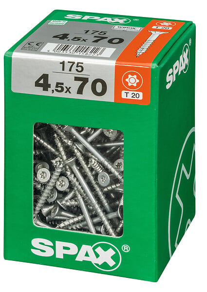 SPAXFRANCE - Vis universelle en acier Wirox - Tête fraisée TX - 175 pièces - Diam.4,5xH.70mm - large