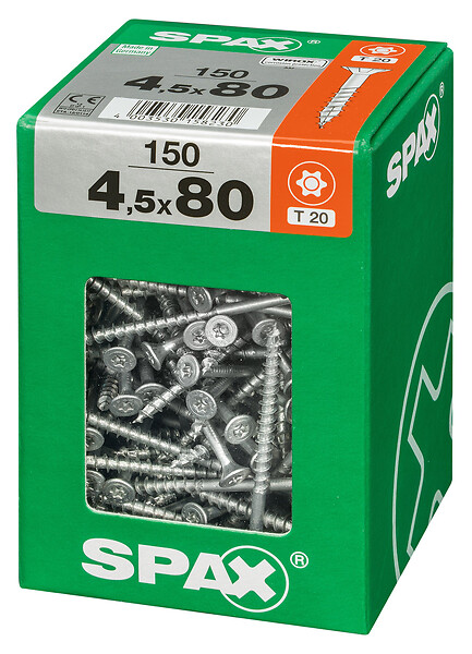 SPAXFRANCE - Vis universelle en acier - Tête fraisée TX - Wirox - 150 pièces - Diam.4,5xH.80mm - large