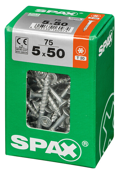 SPAXFRANCE - Vis à bois SPAX - Tête fraisée TX - Wirox - 75 pièces - Diam.5xH.50mm - large