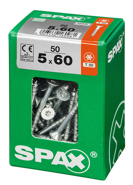 SPAXFRANCE - Vis à bois en acier Wirox - Tête fraisée TX - 50 pièces - Diam.5xH.60mm - large