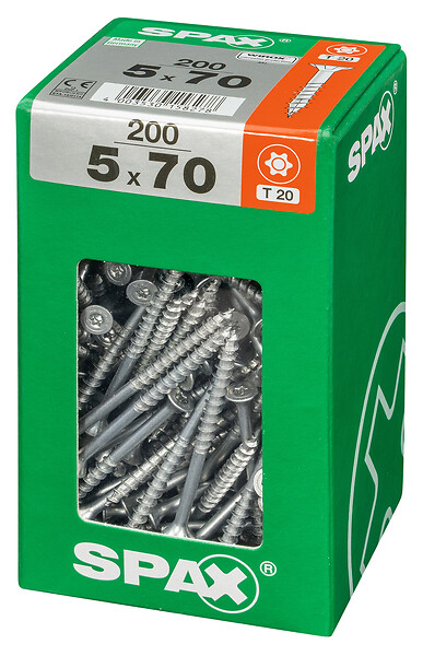 SPAXFRANCE - Vis Wirox - Tête fraisée TX - pièces - 200 pièces - Diam.5xH.70mm - large