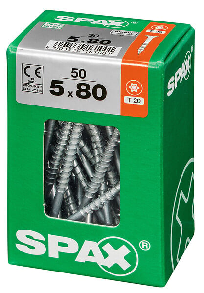 SPAXFRANCE - Vis universelle en acier - Tête fraisée TX - 50 pièces - Diam.5xH.80mm - large