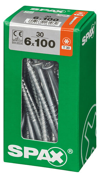 SPAXFRANCE - Vis à bois universelles SPAX - Tête fraisée TX - 30 pièces - Diam.6xH.100mm - large