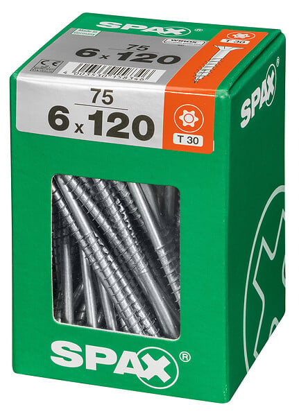 SPAXFRANCE - Vis à bois en acier - Tête fraisée TX - 75 pièces - Diam.6xH.120mm - large