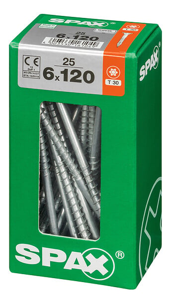 SPAXFRANCE - Vis à bois Wirox - Tête fraisée TX - 25 pièces - Diam.6xH.120mm - large